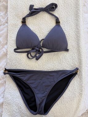 VODA Women's Gray Triangle Bikini Set - Classic Halter Swimwear